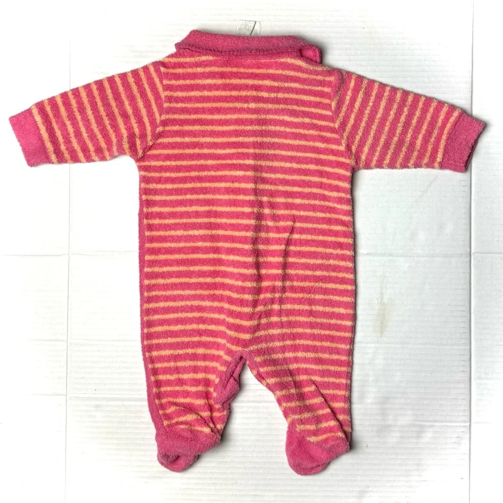 Vintage Carter's Girls 0-3 Months Pink Striped Kitten Cat Terry Footie‎ Sleeper